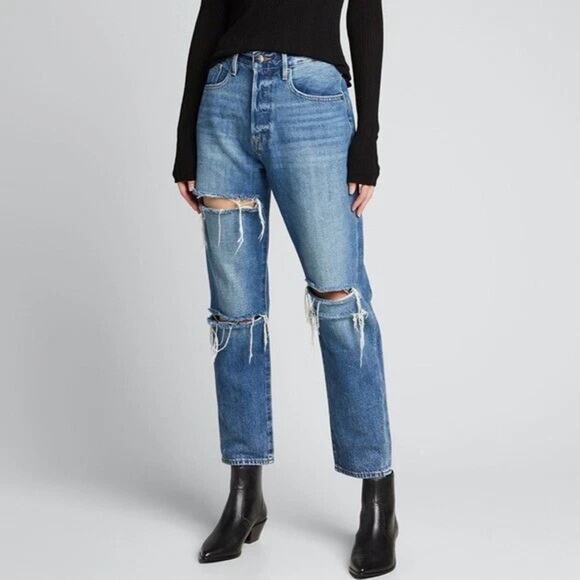 Frame Womens Le Original Straight Leg Destroyed Jeans in Whitmore Slash 27 - Picture 1 of 6